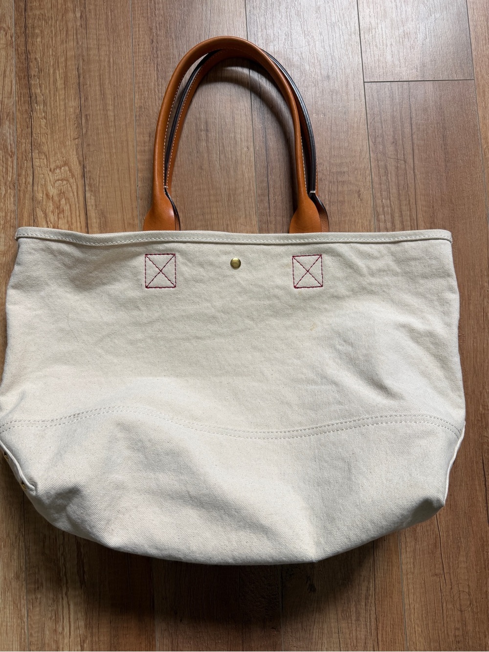 J. Crew Cream Canvas Tote with Tan Leather Handles